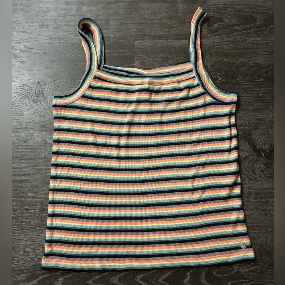 Striped Multicolor Ribbed Tank Top With Square Neck - Women